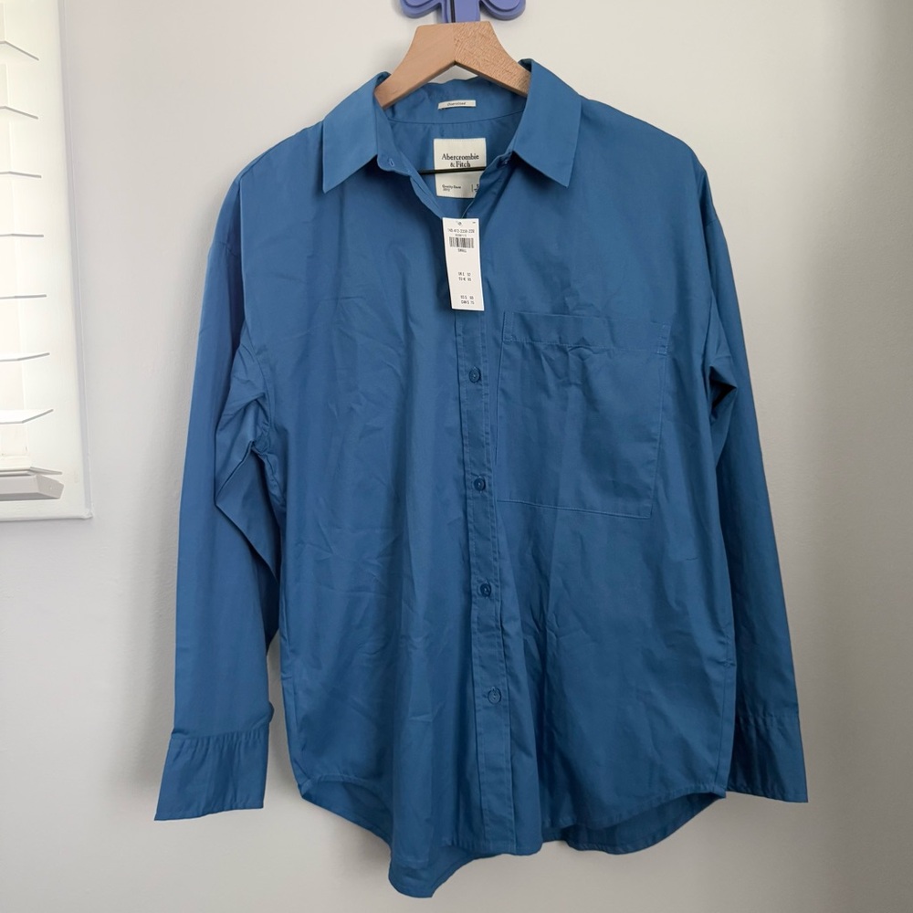 Abercrombie & Fitch Small NEW Oversized Poplin Shirt Long Sleeve Blue Office